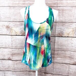 Athleta Blue and Green Graphic Abstract Print Chi Tank Top Size M